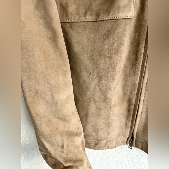 Broken Zipper! Massimo Dutti Short Suede Goat Leather Jacket Beige Size Medium - Picture 13 of 17